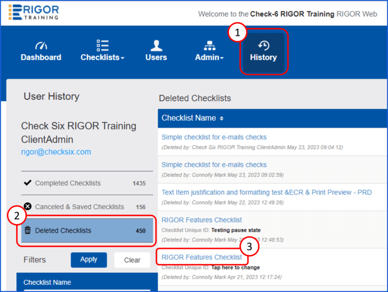 image of Restore a Deleted Checklist step 1